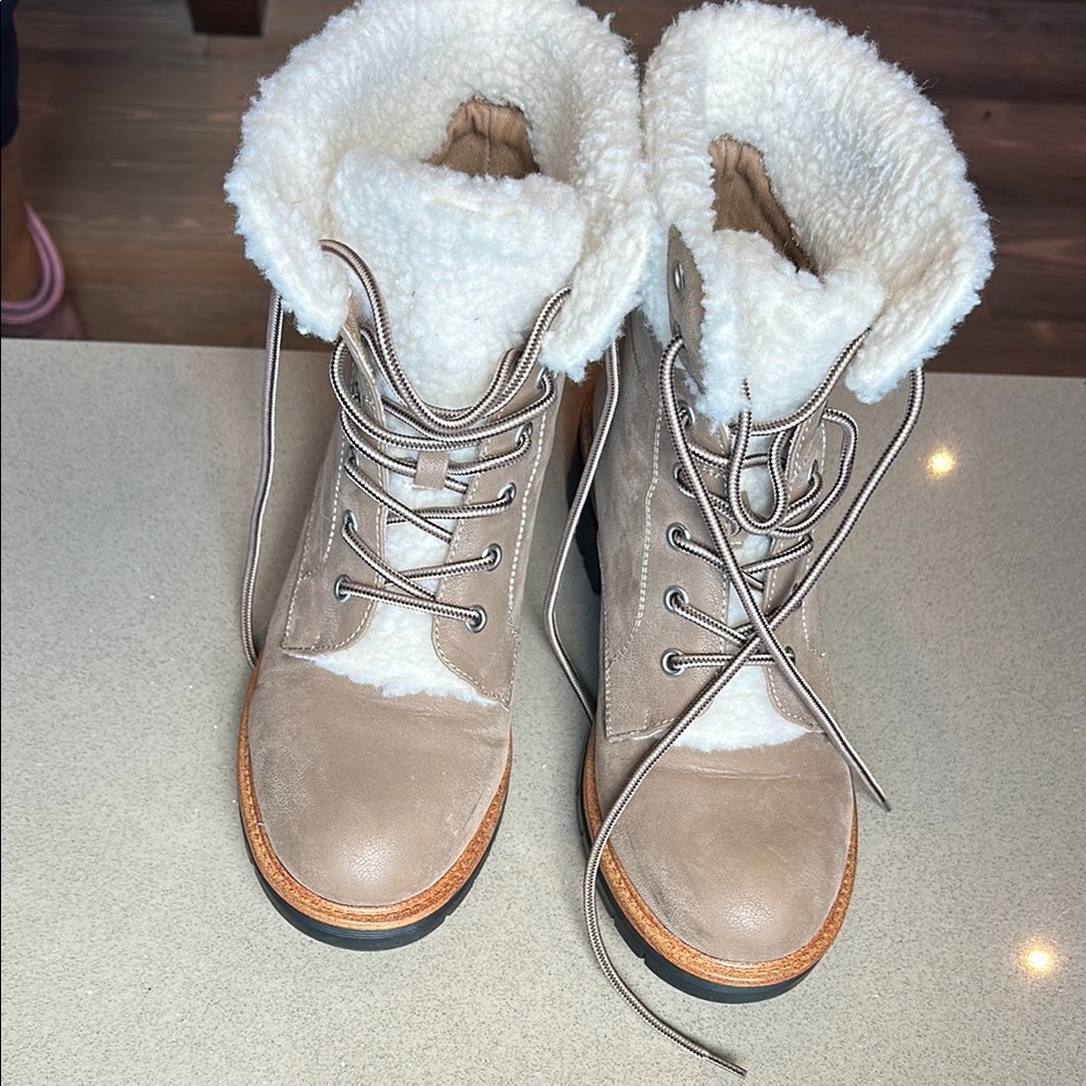 MIA Tan and White Winter Boots with Cozy Sherpa Lining